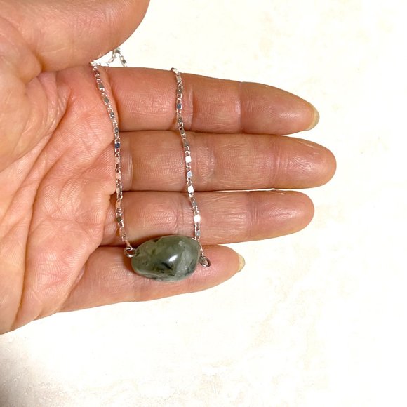 2/$20, Dark Green Prehnite Necklace, Genuine Tumbled Gemstone Bar Pendant - Picture 10 of 10